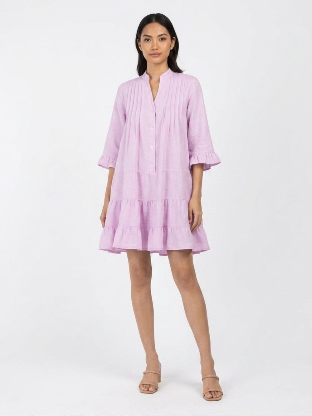 NWT Cristina Vergani Italy Pleated Linen Cotton Babydoll Dress M
